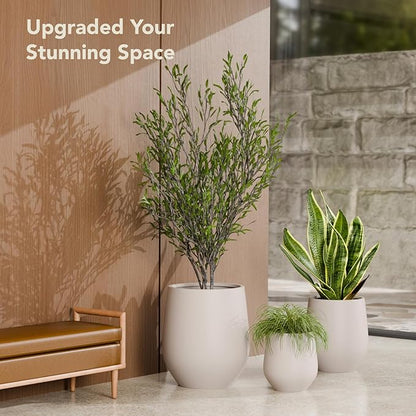 KUTE NEST 12.5" H x 11.4" D Premium Corso Fiberstone Round Tapered Planter with Drainage Hole, Weather Resistant for Indoor and Outdoor Use, Included 2 Extra Coco Mats (Taupe, 9" Pot Opening)
