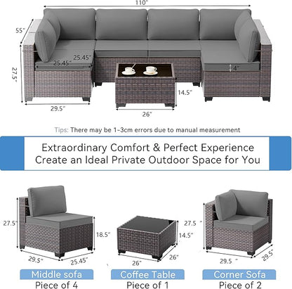 7 Pieces Outdoor Patio Furniture Set with Coffee Table, PE Wicker Rattan Outdoor Sectional Patio Set with Thick Cushion, Outdoor Patio Conversation Set for Backyard, Garden, Deck, Grey