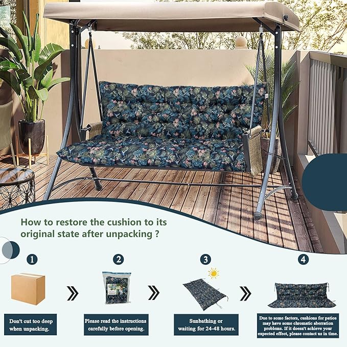 2/3 Seater Swing Replacement Cushion, Waterproof Porch Swing Cushions with Backrest, Thickened Bench Cushions for Outdoor Furniture, for Outdoor Patio Swing (Hummingbird, 47 * 40 in)