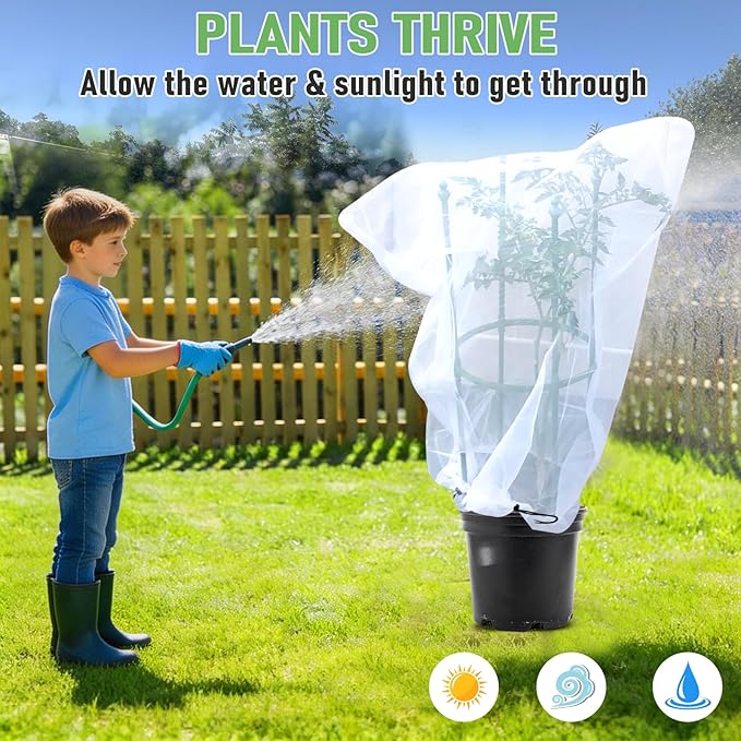 Fruit Tree Netting, Plant Mesh Netting for Garden Protection, Blueberry Bush Insect Netting Cover as Garden Pest Barrier from Cicadas, Bug, Bird (3.3x4.9 FT, 4Pcs, with Drawstring Design)