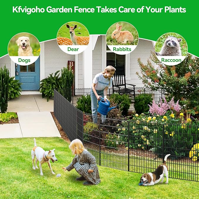 Decorative Garden Fence 10 Panels 23.6 ft(L) X 32 in(H) Animal Barrier for Yard, Patio, Garden Borders, No-Dig Outdoor Fencing with Rustproof Metal Panels, Temporary Ground Stakes for Dogs, Rabbit