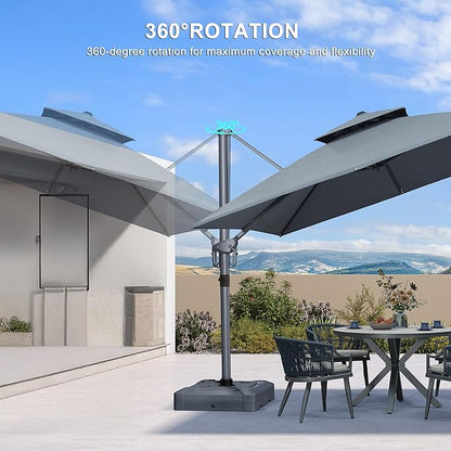 PURPLE LEAF Cantilever Patio Umbrella Outdoor Aluminum Offset Square Umbrella Windproof Heavy Duty Hanging Outside Umbrella for Deck Pool Garden