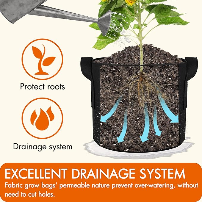 Gardzen 20-Pack 5 Gallon Grow Bags, 300G Thickened Aeration Fabric Pots with Handles, Heavy Duty Plant Bags for Plants