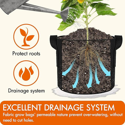Gardzen 6-Pack 15 Gallon Grow Bags, 300G Thickened Nonwoven Fabric Pots with Handles, Heavy Duty Aeration Plant Bags for Gardening and Container Growing