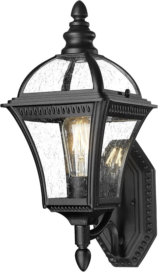 Emliviar Vintage Outdoor Wall Lantern, Matte Black Carriage Wall Light for Yard, Patio, Waterproof Outside Lighting with Seeded Glass, XE266B-S BK