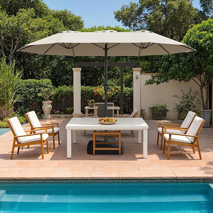 Outdoor Patio Umbrella, Table Umbrella with Push Button Tilt and Crank, 8 Ribs Market Umbrella