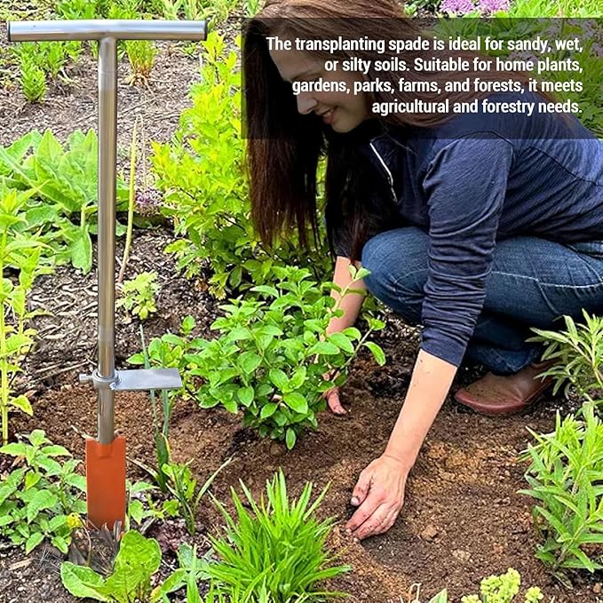 Tyenaza Spade Shovel, Dibble Bar Planting Tool with Foot Pedal Stainless Steel T Handle Spade Shovel for Digging Transplanting Gardening