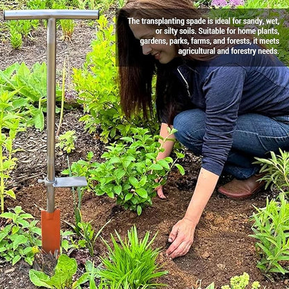 Tyenaza Spade Shovel, Dibble Bar Planting Tool with Foot Pedal Stainless Steel T Handle Spade Shovel for Digging Transplanting Gardening