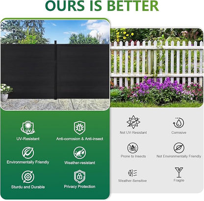 Mondaria Privacy Fence for Outside, 6ftx6ft Outdoor Privacy Panels with In-ground Post, Wind Resistant Wood Plastic Composite Fencing for Patio, Backyard, Garden and Swimming Pool (Black with 1 Post)