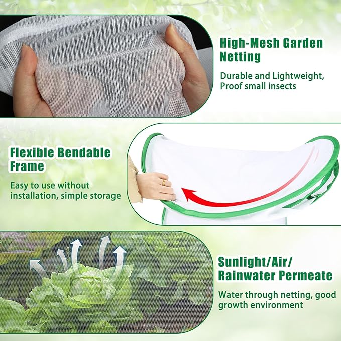 2PCS Garden Netting Covers for Raised Beds, 3.9 X 2FT Garden Raised Bed Cover with 10 Stakes, Plant Netting for Garden Protection, Insect Bird Pest Barrier for Vegetables Fruits Flowers Crops