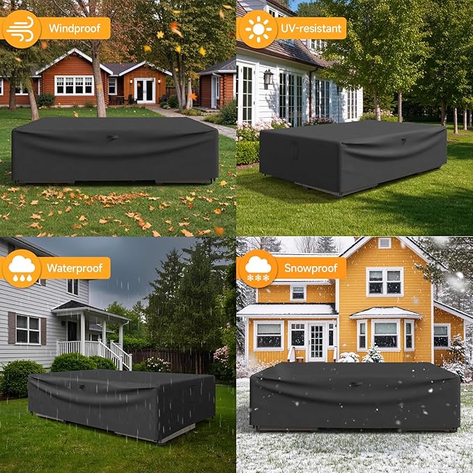 ONBRILL Patio Furniture Set Covers, 98 × 78 × 28 inch Outdoor Furniture Set Covers Waterproof, 600D Heavy Duty Oxford Patio Table Cover with Windproof Buckles for Patio Table and Chair Set, Black