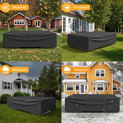 ONBRILL Patio Furniture Set Covers, 108 ×82 ×28 inch Outdoor Furniture Set Covers Waterproof, 600D Heavy Duty Oxford Patio Table Cover with Windproof Buckles for Patio Table and Chair Set, Black