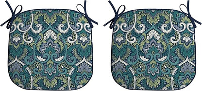 Arden Indoor/Outdoor Foam Seat Pad, 2 Pack, 17 x 16, Patio Cushion, Water Repellent, Fade Resistant, Foam Cushion Sapphire Aurora Blue Damask