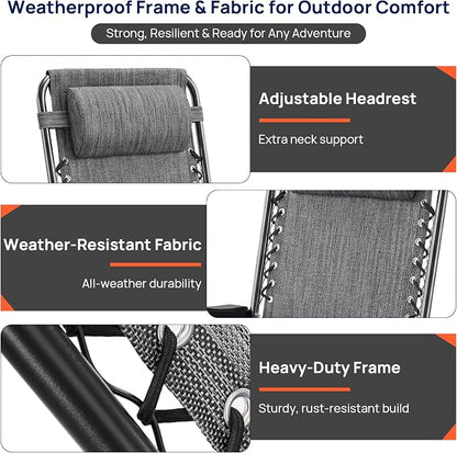 Alpen Outdoor Chaise Lounge Chairs Set of 2, Adjustable Zero Gravity Chair, Foldable Patio Chairs with Reclining Design & Breathable Mesh for Lawn Beach Camping, Grey