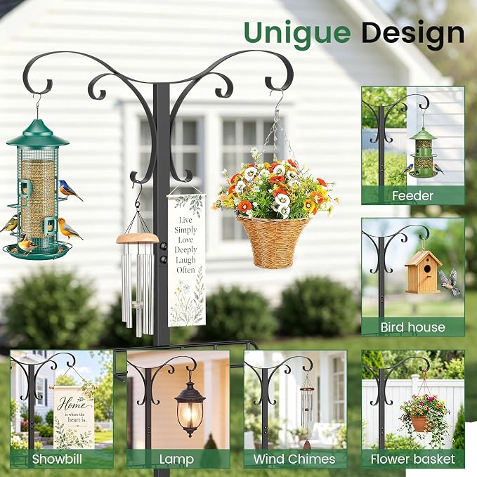 71 Inch Garden Hose Holder,Heavy Duty Free Standing Hose Rack with 6 Shepherd Hooks & 6 Hangers,Holds Up to 160ft Hose,Outdoor Hose Storage for Garden, Yard & Patio