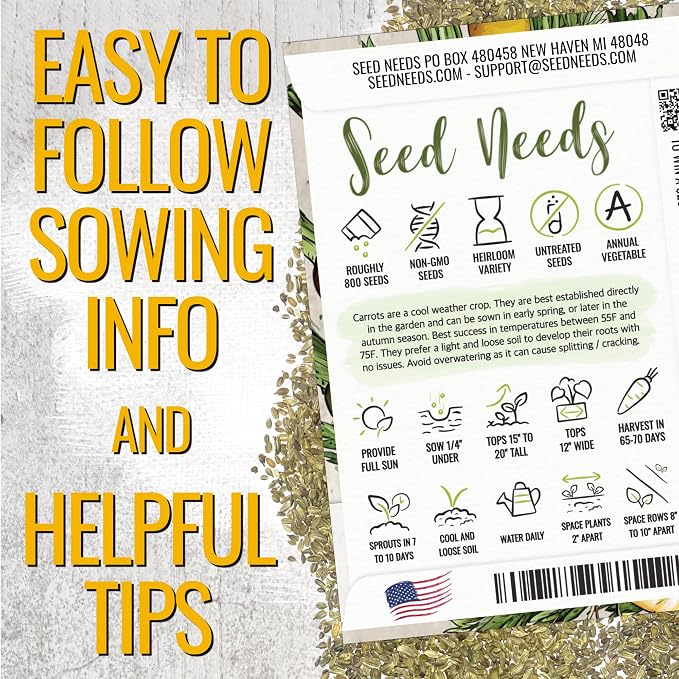 Seed Needs Rainbow Mixed Carrot Seeds to Plant Heirloom & Non-GMO 5 Packs