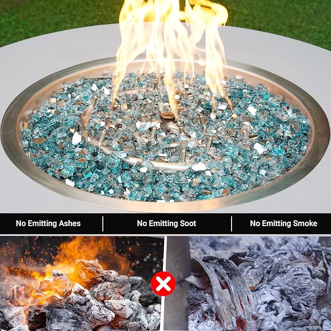Skyflame 15 Pounds Fire Pit Glass, 1/2 Inch Aqua Blue Reflective Fire Glass for Fire Pit Table/Fireplace/Landscaping