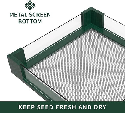 FlowaFoli Platform Bird Feeders for Outdoors - Clear View Hanging Bird Feeder with Acrylic Side Panels, Easy to Observe Birds & Seed Level, Garden Decoration Attracts Cardinal, Blue Jay, Green