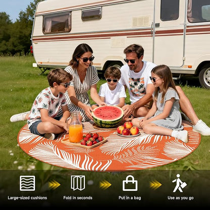 Pauwer Waterproof Outdoor Rug 6ft, Reversible Plastic Straw Patio Camping Rug, Indoor Outdoor RV Mat Carpet for Deck, Camper, Porch, Balcony, Backyard, Picnic, Leaf Orange
