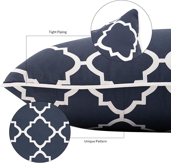 2 Pack Outdoor Throw Pillows 21x15 Inch Water-Resistant Decorative Pillow Cushions with Insert for Patio Garden Porch, Blue Diamond