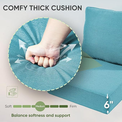 Outdoor Chair Cushions Set of 3, Waterproof 24x24 Patio Chair Cushion, 6" Thickened Seat Cushion for Outdoor Furniture, Couch Cushion Replacement, Include 3 Back & 3 Seat Cushions, Thick/CyanBlue