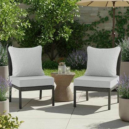 Summsun Patio Cushions for Outdoor Furniture, Faux Linen Water Resistant Backrest and Deep Seat Cushion Set with Non-Slip Bottom, Ties, Removable Cover, 22 x 22 Inch, Light Grey, Set of 2