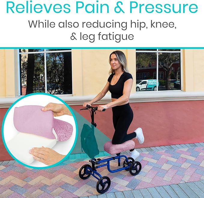 Vive Mobility Knee Scooter Pad Cover - Soft Plush Adult Sheepskin Memory Foam Cushion, Walker Accessory for Knee Roller, Padded Accessories Leg Cart Improves Comfort with Injury, Universal Fit (Pink)