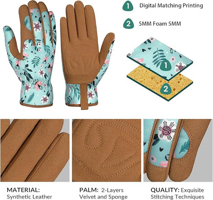 Pleneal Gardening Gloves for Women - Leather Garden Gloves Thorn Proof, Outdoor Protective Working Gloves