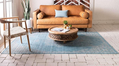 Unique Loom Outdoor Traditional Collection Area Rug - Antique (9' x 12' Rectangle, Light Aqua/ Gray)