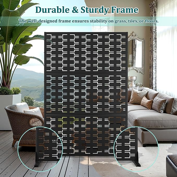 Metal Privacy Screen Outdoor Privacy Screen, Freestanding Fence Panel for Outside, 72''H×47''W, Decorative Screen Panel for Backyard/Patio/Deck
