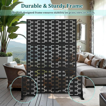 Metal Privacy Screen Outdoor Privacy Screen, Freestanding Fence Panel for Outside, 72''H×47''W, Decorative Screen Panel for Backyard/Patio/Deck