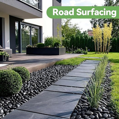Pulovin 5 Pound Decorative Stones, Black Pebbles for Landscaping, Plant Rocks for Pots Outdoor and Indoor, 1"-2" Polished River Rocks for Vase Filler, Garden Decor