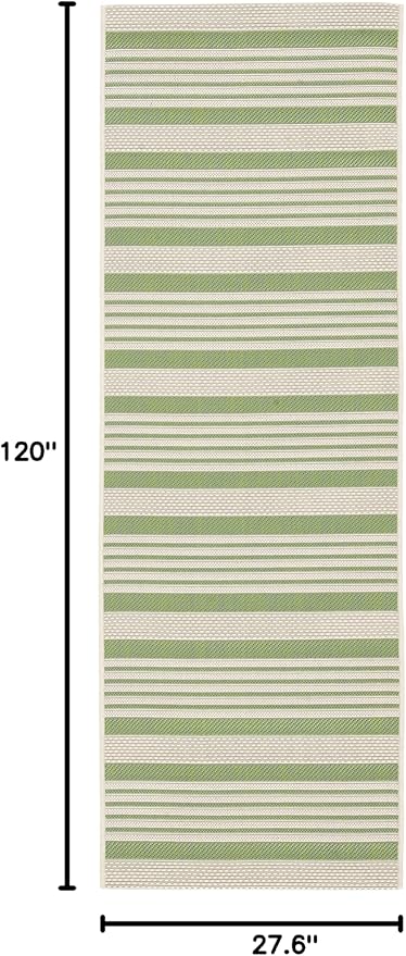SAFAVIEH Washable Rug Outdoor Courtyard Collection - 2'3" x 10' Runner, Green & Beige, Non-Shedding & Easy Cleaning, Ideal for Patio, Entryway, Mudroom, Hallway, Kitchen (CY6062-244)
