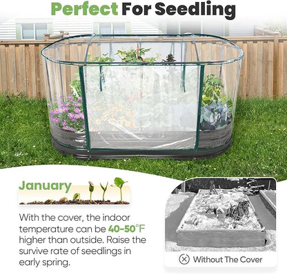 KING BIRD Raised Garden Bed with Cover Galvanized Oval Planter Garden Box Outdoor for Gardening, Vegetables, Flowers 71x36x12 in, White