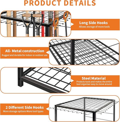 Garden Tool Organizer, Yard Tool Organizer, Metal Yard Tools Storage, Heavy Duty Garden Tool Organizer for Garage, Partitioned Tool Organizer and Storage for Shed, Garage, Tool Stand, Outdoor