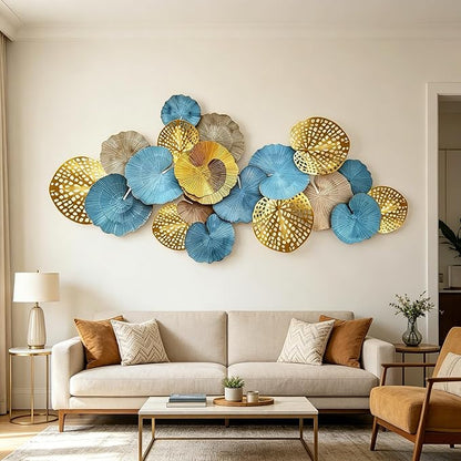 Roivikis Large Metal Wall Art Decor, 3D Abstract Lotus Leaves Wall Handcrafted Modern Decoration for Indoor Outdoor for Living Room, Bedroom, Entryway 52" x 24"
