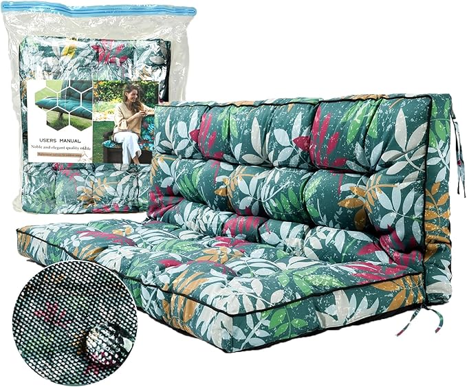 Replacement Cushions for Swing, Swing Cushions 3 Seater Replacement, Waterproof Thicken Washable Pad Cushion for Outdoor Indoor Furniture Swing Patio (Green Leaves, 40x55 inch)