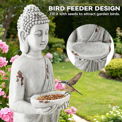42" Extra-Large Buddha Outdoor Statue with Birdfeeder, Tall Zen Medtative Buddha Figures, Durable Weatherproof MGO Sculpture for Garden, Patio, Yard, Porch or Indoor Home Decor