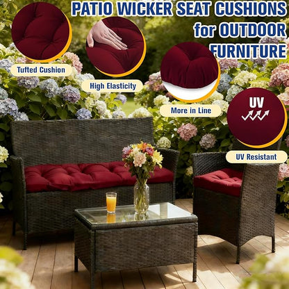 Patio Furniture Cushions Outdoor, Waterproof Wicker Chair Cushions Set of 3, 1 Loveseat & 2 Seat Pads, Thick Outdoor Replacement Cushions for Porch Lawn Bench Couch Sofa Swing, Burgundy
