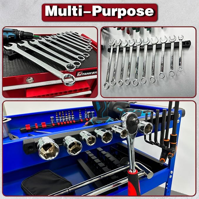 17 Inch Double Sided Magnetic Tool Holder, Heavy Duty Wall Mount Bar with Extra Strong Magnets for Screwdrivers Wrenches Pliers, Magnetic Tool Strips for Garage Workshop or Jobsite (2 Pack)