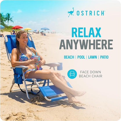 Ostrich the Backpack 3N1 Portable Chair with Cooler Bag and Reclining Lounger for Tanning, Camping, Beach, and Outdoor Essential, Blue