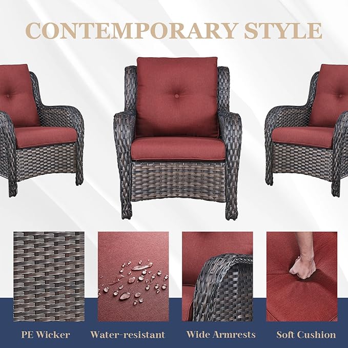 HUMMUH 4 Pieces Patio Furniture Set Wicker Patio Chairs Set of 2 with Ottomans Rattan Outdoor Furniture Conversation Set for Yard,Garden,Porch