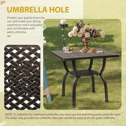 Outvita Patio Side Table, 21.3in Outdoor Square Cast Aluminum Bistro Table and Antique Design for Backyard Porch Pool Balcony Deck White