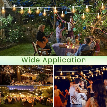 Outdoor String Lights, 100FT LED Patio String Light, String Lights for Outside with 53 LED Bulbs (3 Spare), White Outdoor Light for Yard, Gazebo, Pergola, Porch, Balcony, White Cord