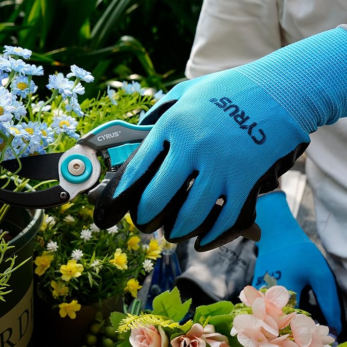 CYRUS Nitrile Gardening Gloves for Women＆Men, Thorn-Proof Garden Gloves,Work for Yard Garden, Weeding, Digging, Pruning
