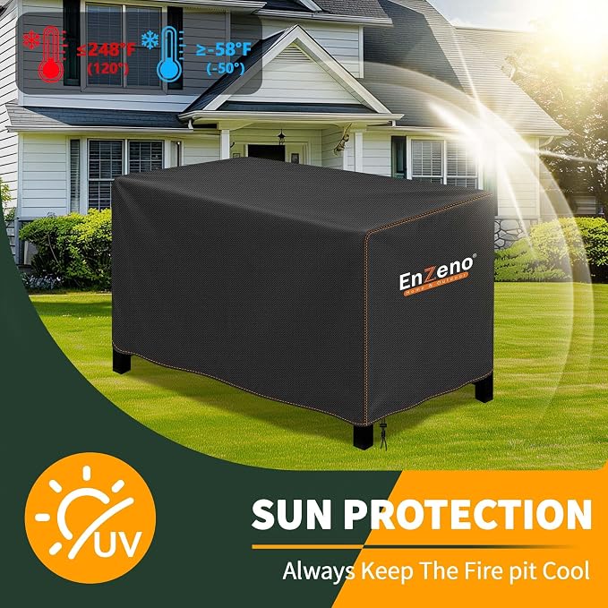 Enzeno Fire Pit Cover Rectangular,Outdoor Firepit Cover Waterproof,Oxford Cloth Patio Fire Table Cover for Outdoor Fire Pit,Fits Gas Firepit Covers(49" L x 29" W x 24" H)