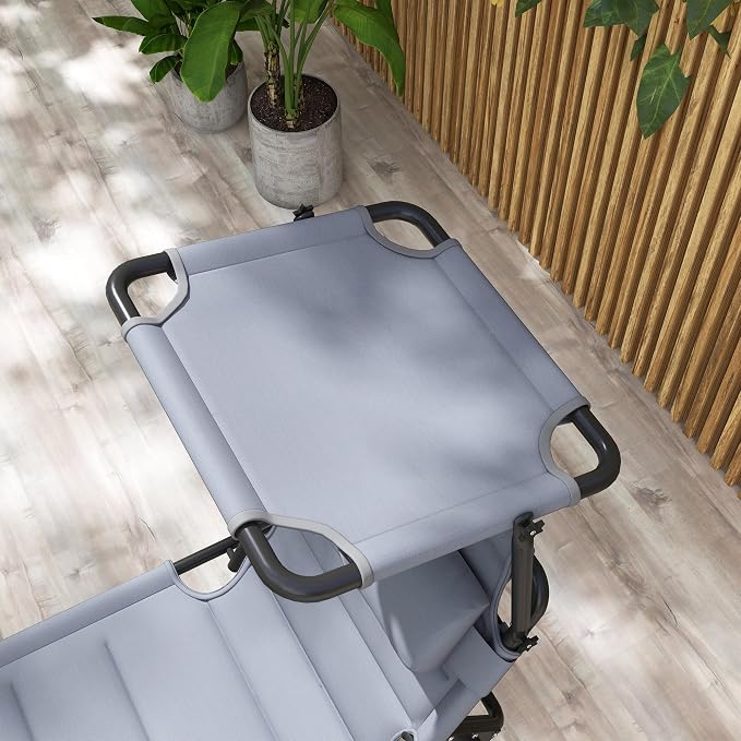 Outdoor Lounge Chair, Tanning Chair with Sunshade Roof, Adjustable Backrest Folding Chaise Lounge with Pillow Headrest for Outside, Beach, Camping, Hiking (Sunshade Roof, Grey)