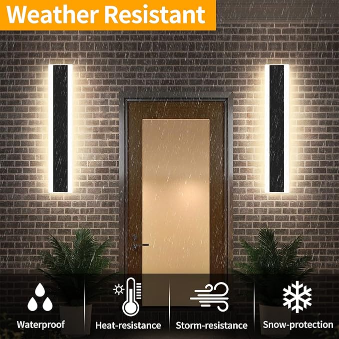 Mikeru Modern Wall Light, 3000k-6000k Dimmable Sconce, 47inch Black Exterior Light With Remote Control, IP65 Waterproof Anti-Rust Linear Long Porch Light Outdoor