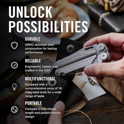 LEATHERMAN, Wave+, 18-in-1 Full-Size, Versatile Multi-tool for DIY, Home, Garden, Outdoors or Everyday Carry (EDC), Stainless Steel