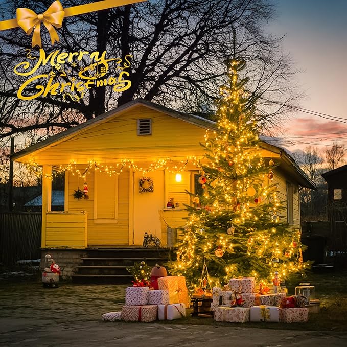 JMEXSUSS 2 Pack Solar Christmas Lights Outdoor Waterproof, Total 66 FT 200 LED Solar String Lights Outdoor, Twinkle Light for Christmas Tree Outside Garden Yard Xmas Decor(Warm White)